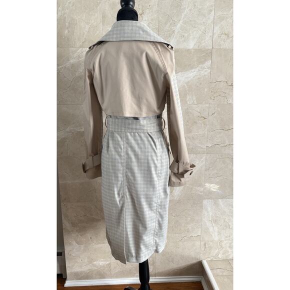 Avec Les Filles Plaid Trench Coat - XS - Tan & Blue Classic Preppy Fall Layering - Picture 9 of 10